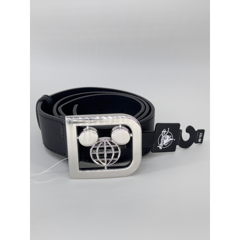 Disney World Mickey Mouse Belt Mens XS- M Black Silvver Globe Buckle NWT